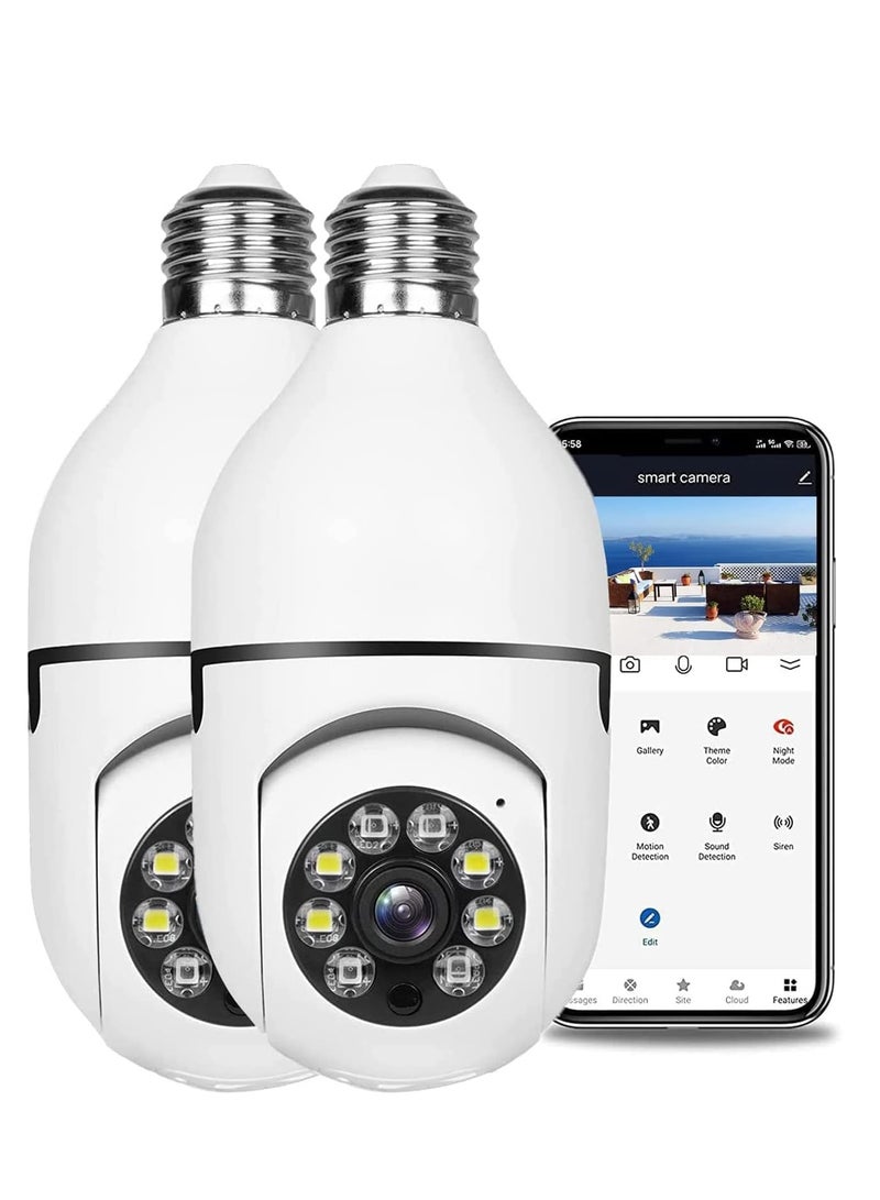 ELTERAZONE 2 Pack Wireless Light Bulb Camera, 360°Panoramic Security Camera, 2.4GHz WiFi Smart 1080P Outdoor Surveillance Camera