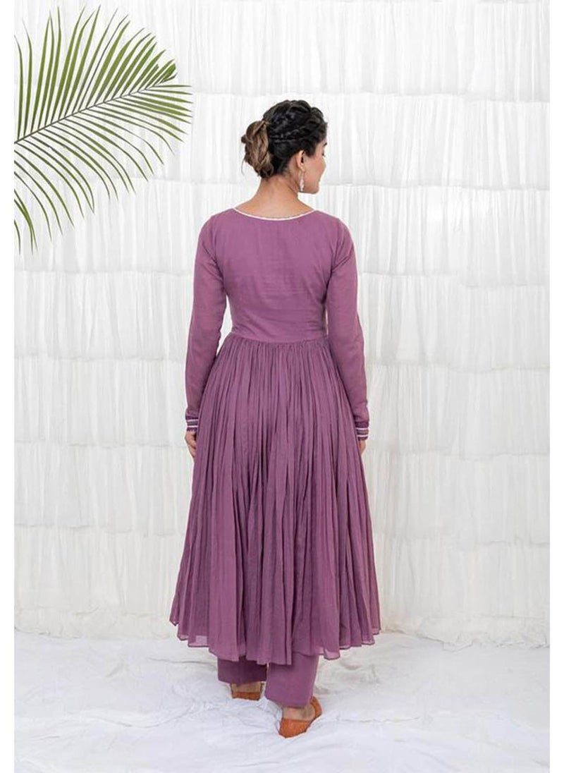 Grape Wine Mulmul Solid Anarkali Set