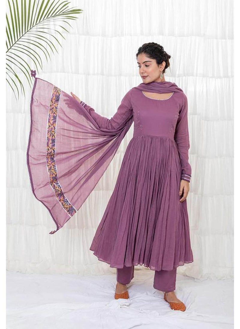 Grape Wine Mulmul Solid Anarkali Set