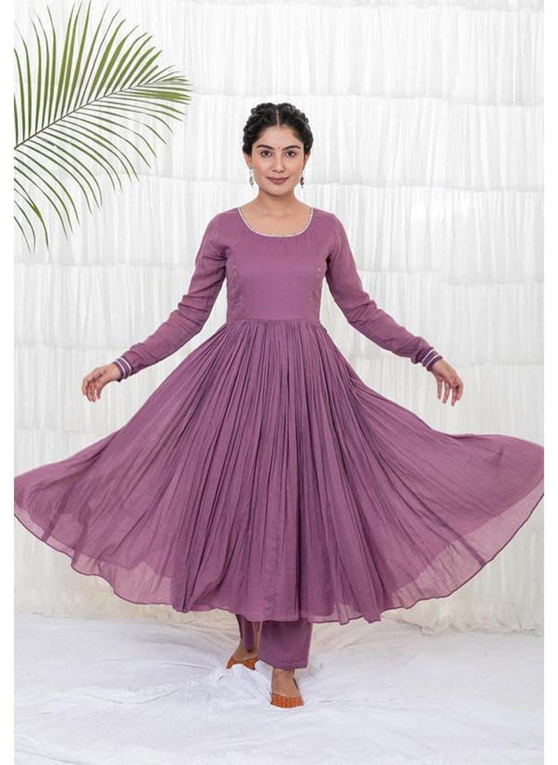 Grape Wine Mulmul Solid Anarkali Set