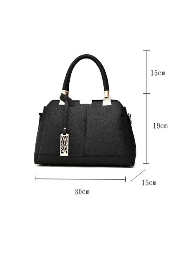 Leather Satchel Handbag Black