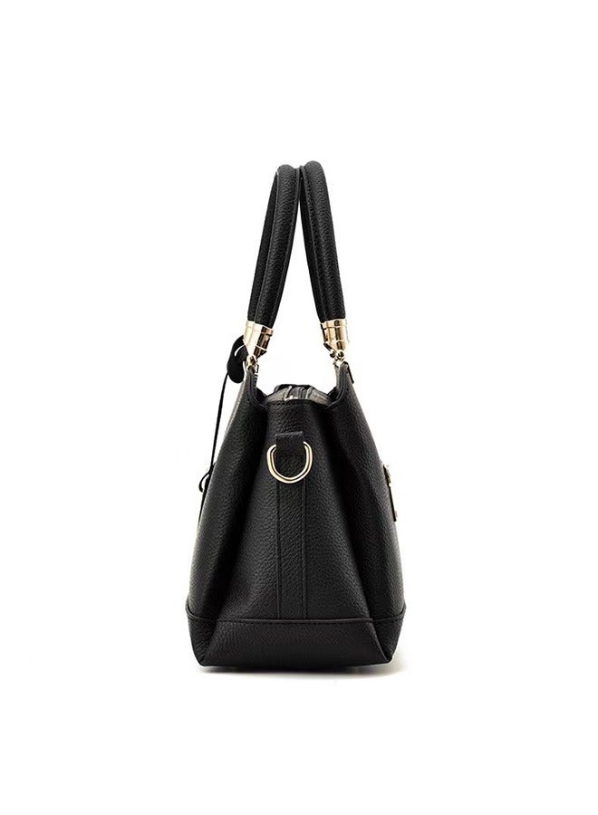 Leather Satchel Handbag Black