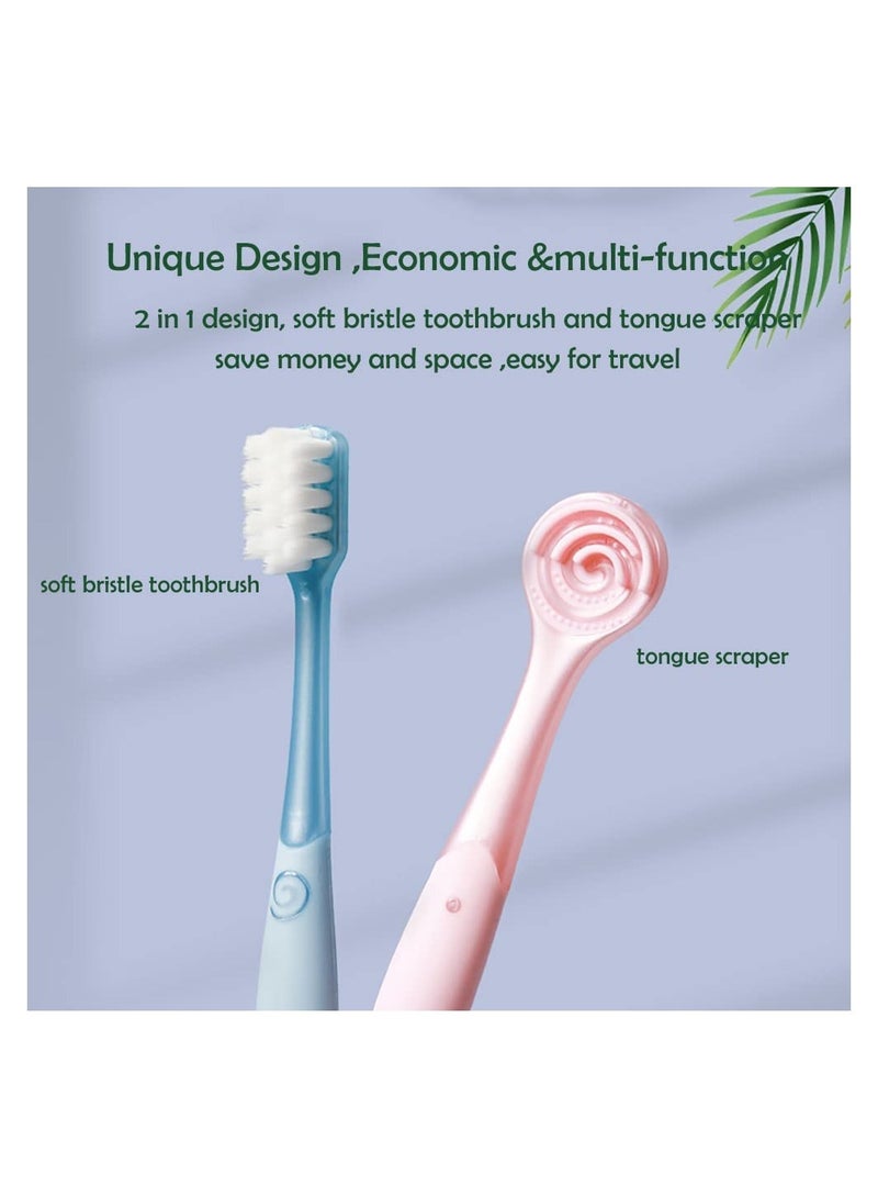 6 Pack Extra Soft Toothbrush for Adult, 2 in 1 Soft Bristle Toothbrush with Tongue Scraper for Sensitive Gums and Teeth