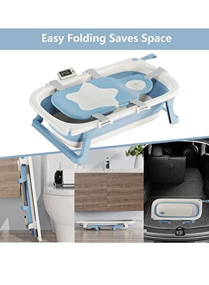 Foldable Baby Bathtub with Temperature Sensing Portable Travel Bathtub with Drain Hole Durable Baby Bathtub Newborn to Toddler 0 to 36 Months