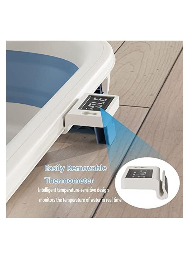 Foldable Baby Bathtub with Temperature Sensing Portable Travel Bathtub with Drain Hole Durable Baby Bathtub Newborn to Toddler 0 to 36 Months