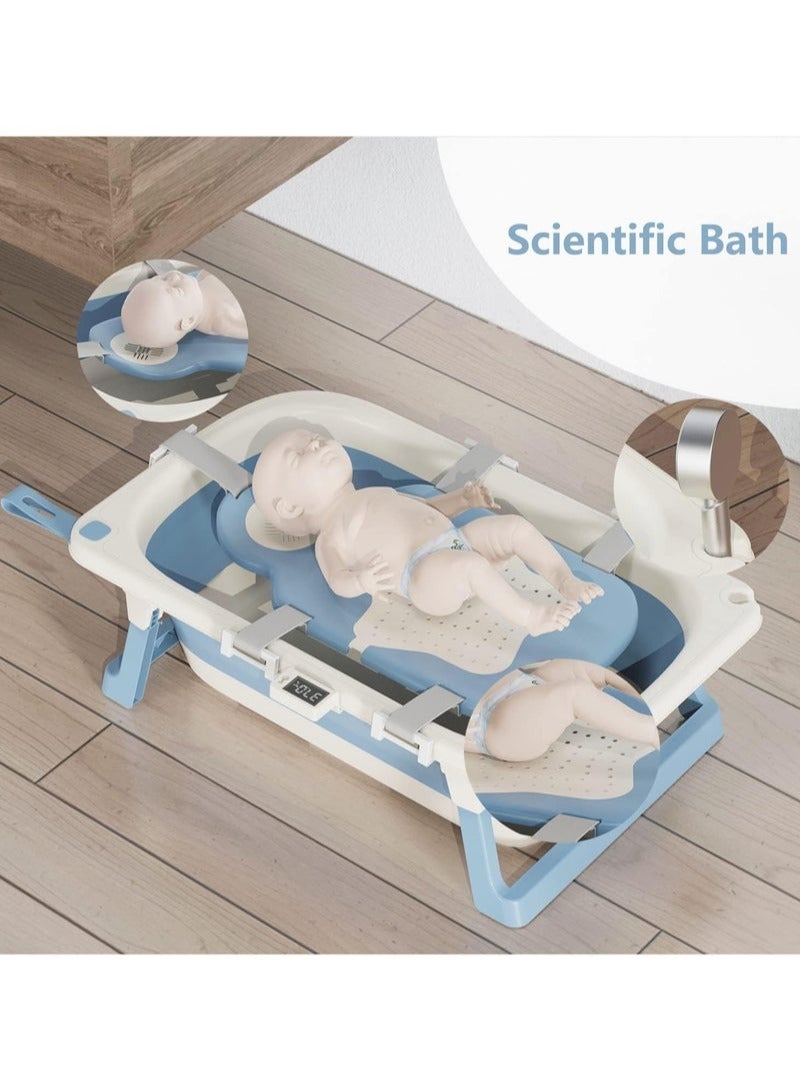Foldable Baby Bathtub with Temperature Sensing Portable Travel Bathtub with Drain Hole Durable Baby Bathtub Newborn to Toddler 0 to 36 Months