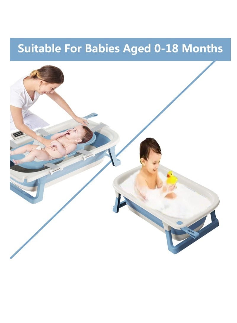 Foldable Baby Bathtub with Temperature Sensing Portable Travel Bathtub with Drain Hole Durable Baby Bathtub Newborn to Toddler 0 to 36 Months