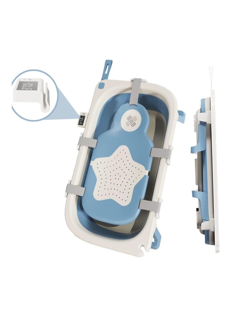 Foldable Baby Bathtub with Temperature Sensing Portable Travel Bathtub with Drain Hole Durable Baby Bathtub Newborn to Toddler 0 to 36 Months