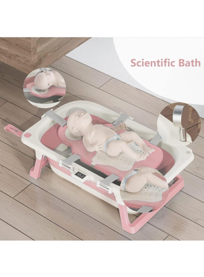 Foldable Baby Bathtub with Temperature Sensing Portable Travel Bathtub with Drain Hole Durable Baby Bathtub Newborn to Toddler 0 to 36 Months