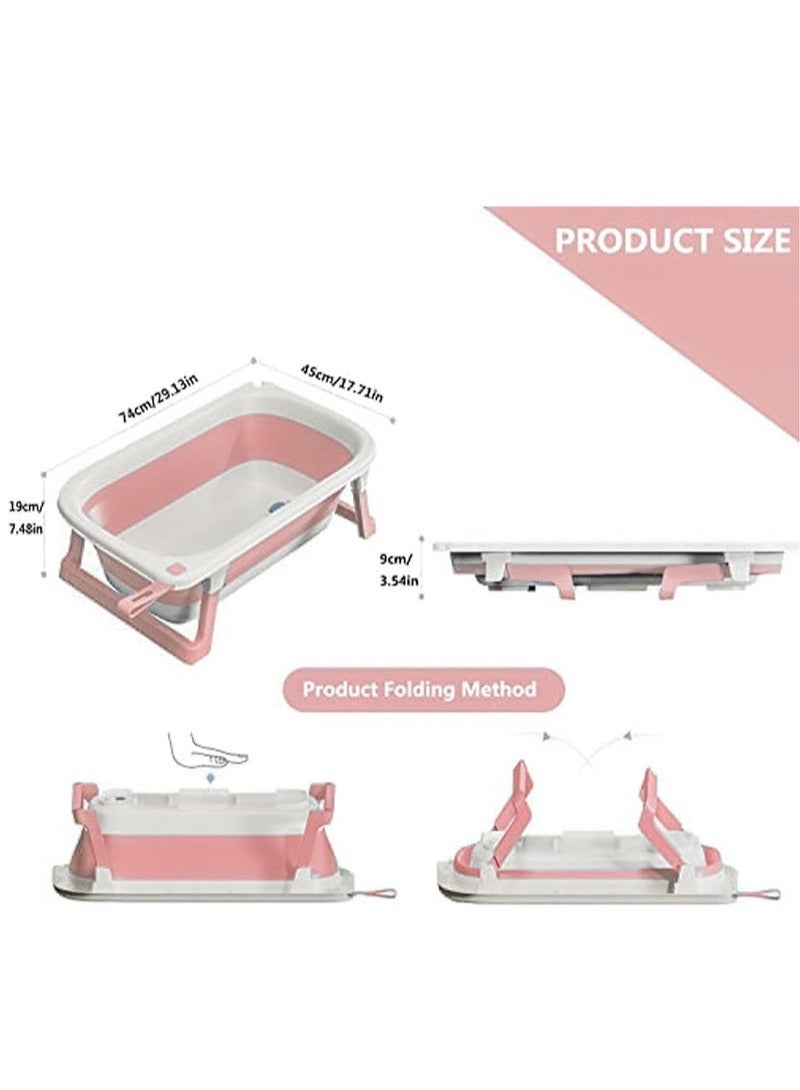 Foldable Baby Bathtub with Temperature Sensing Portable Travel Bathtub with Drain Hole Durable Baby Bathtub Newborn to Toddler 0 to 36 Months