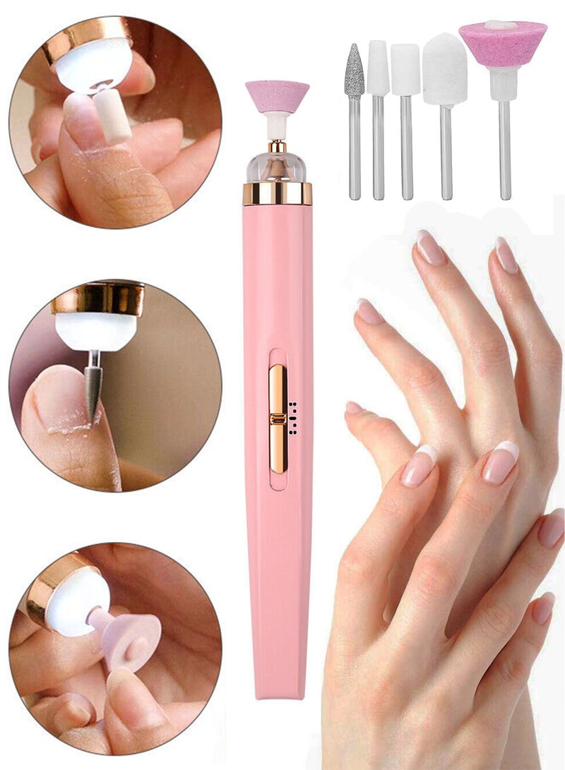 Electric Rechargeable Professional Nail File Shaper Grinder Buffer Gel Nail Polish Remover with 5 Nail Careheads Manicure Pedicure Tools