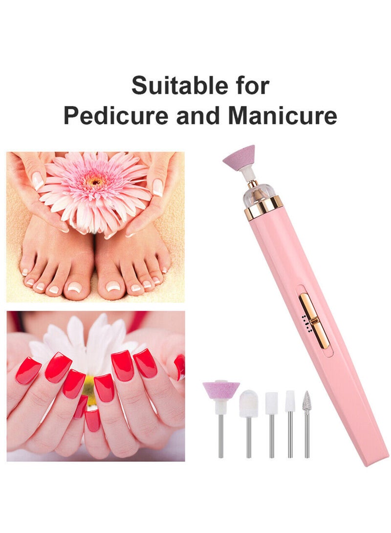 Electric Rechargeable Professional Nail File Shaper Grinder Buffer Gel Nail Polish Remover with 5 Nail Careheads Manicure Pedicure Tools