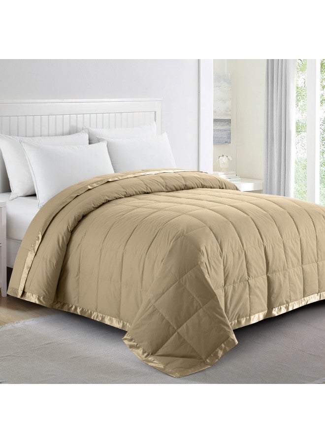 puredown® Blankets Queen Size - Soft Lightweight Down Blanket for All Seasons, Cozy Warm Luxury Bed Blanket with Satin Trim, 100% Cotton Cover, Irish Cream (90