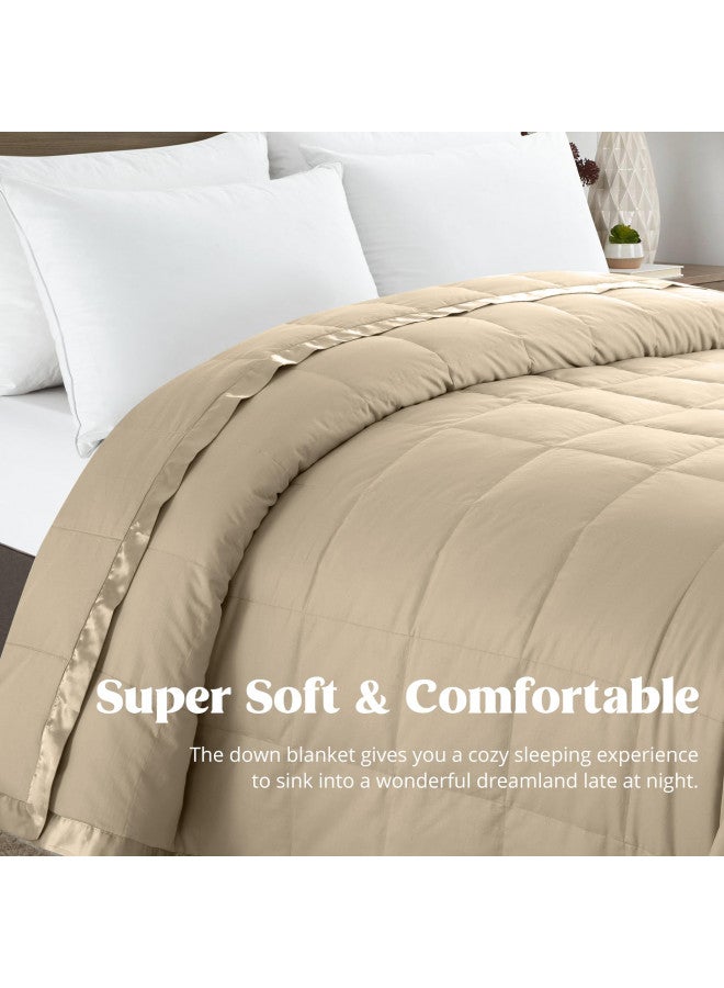 puredown® Blankets Queen Size - Soft Lightweight Down Blanket for All Seasons, Cozy Warm Luxury Bed Blanket with Satin Trim, 100% Cotton Cover, Irish Cream (90
