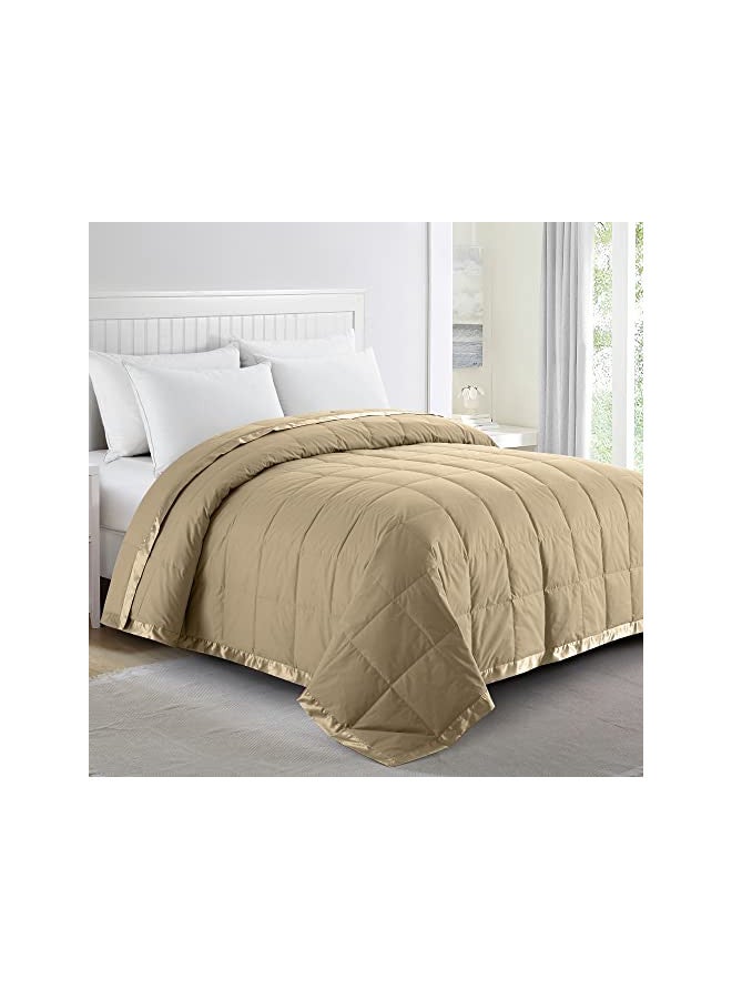 puredown® Blankets Queen Size - Soft Lightweight Down Blanket for All Seasons, Cozy Warm Luxury Bed Blanket with Satin Trim, 100% Cotton Cover, Irish Cream (90