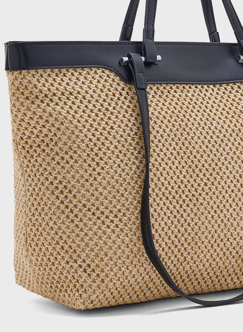 Raffia Detail Tote Bag