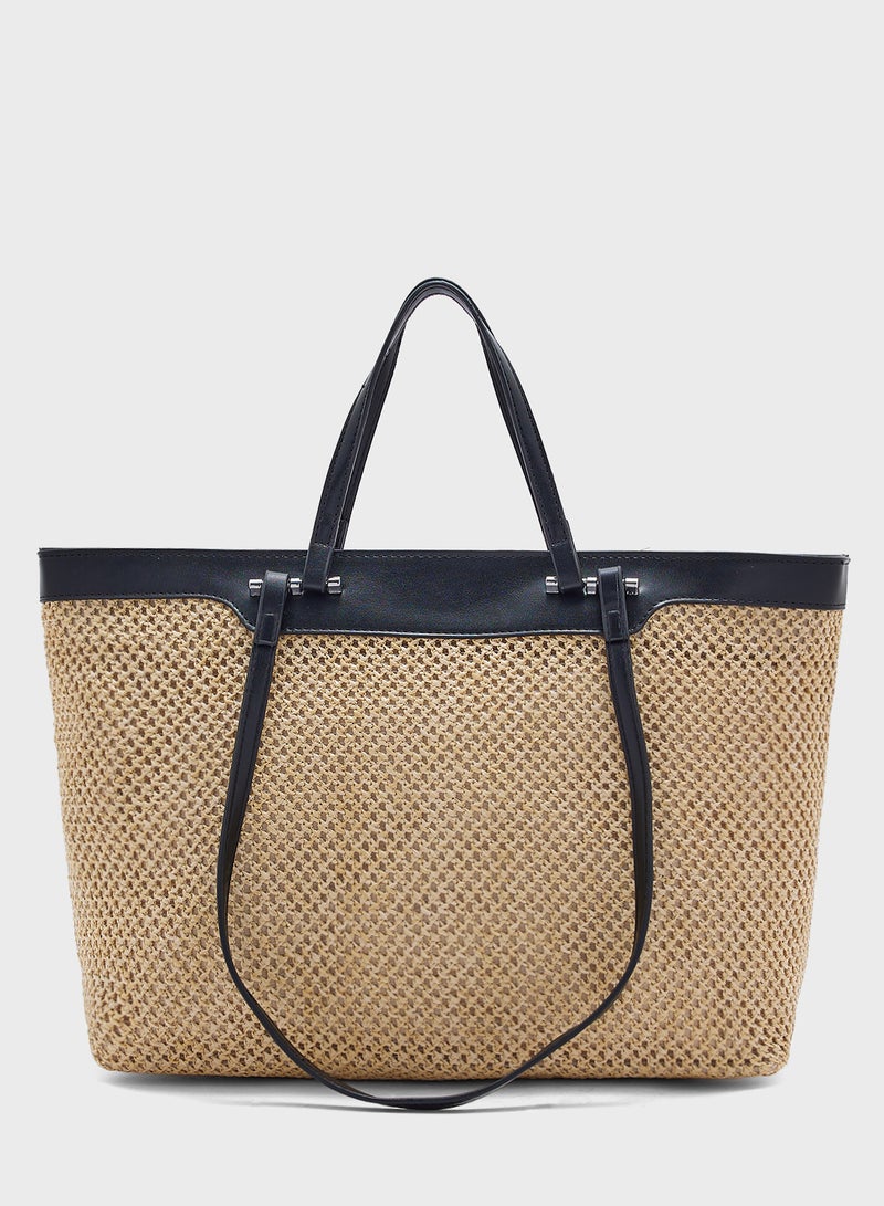 Raffia Detail Tote Bag