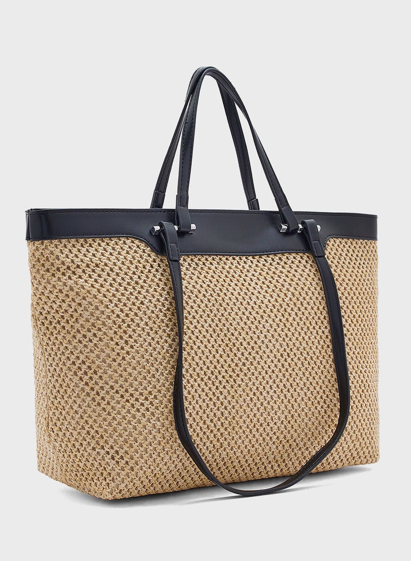 Raffia Detail Tote Bag