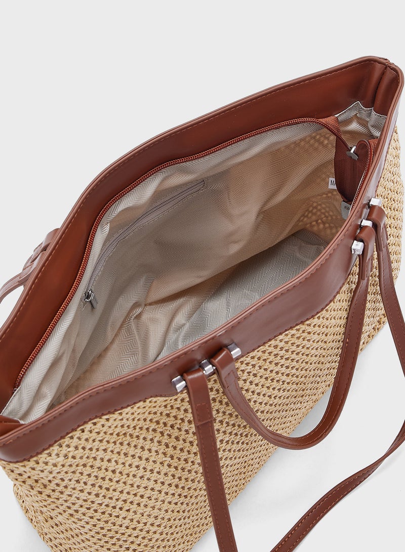 Raffia Detail Tote Bag