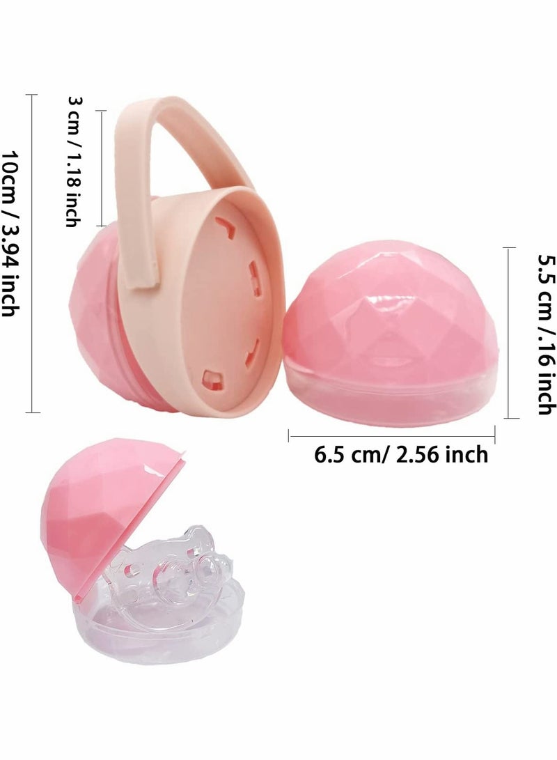 Travel Baby Pacifier Holder Case, 2 Pack Soother Storage Box for Infants & Toddlers, Dust-Proof Container, Pink & White