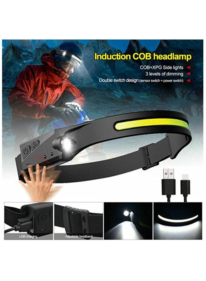 Headlamp Rechargeable,Head Torch with Motion Sensor, 350 Lumens Waterproof Headlamp for Kids Adults Running Camping