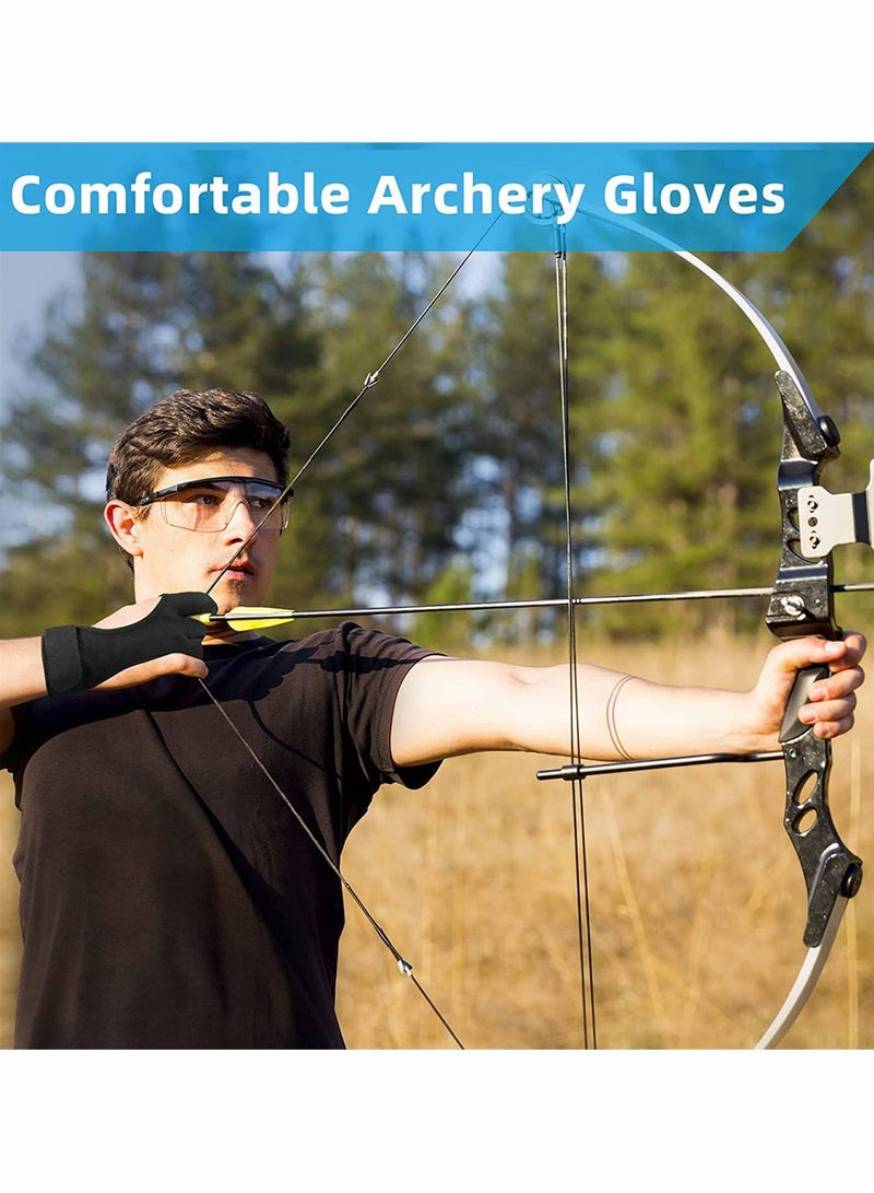 Three Finger Leather Archery Gloves for Kids & Adults - Protective Gear for Beginners (M Size, Black) - Perfect Archery Shooting Accessories