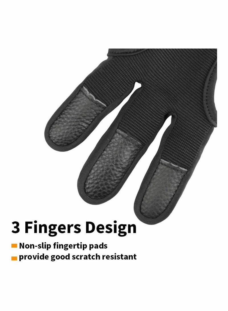 Three Finger Leather Archery Gloves for Kids & Adults - Protective Gear for Beginners (M Size, Black) - Perfect Archery Shooting Accessories