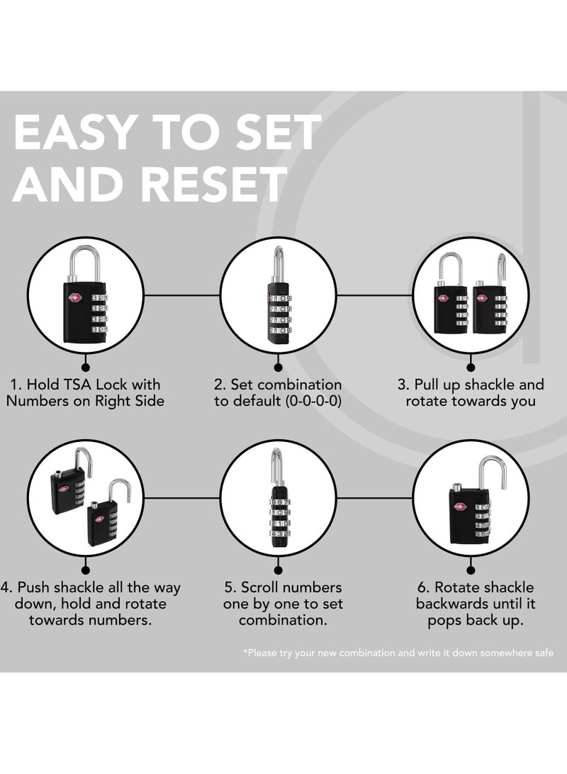 Luggage Lock- 4 Digit Combination Steel Padlocks - Approved Travel Lock for Suitcases & Baggage