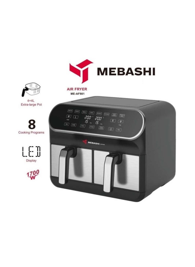 Mebashi Dual Basket Air Fryer 1700W