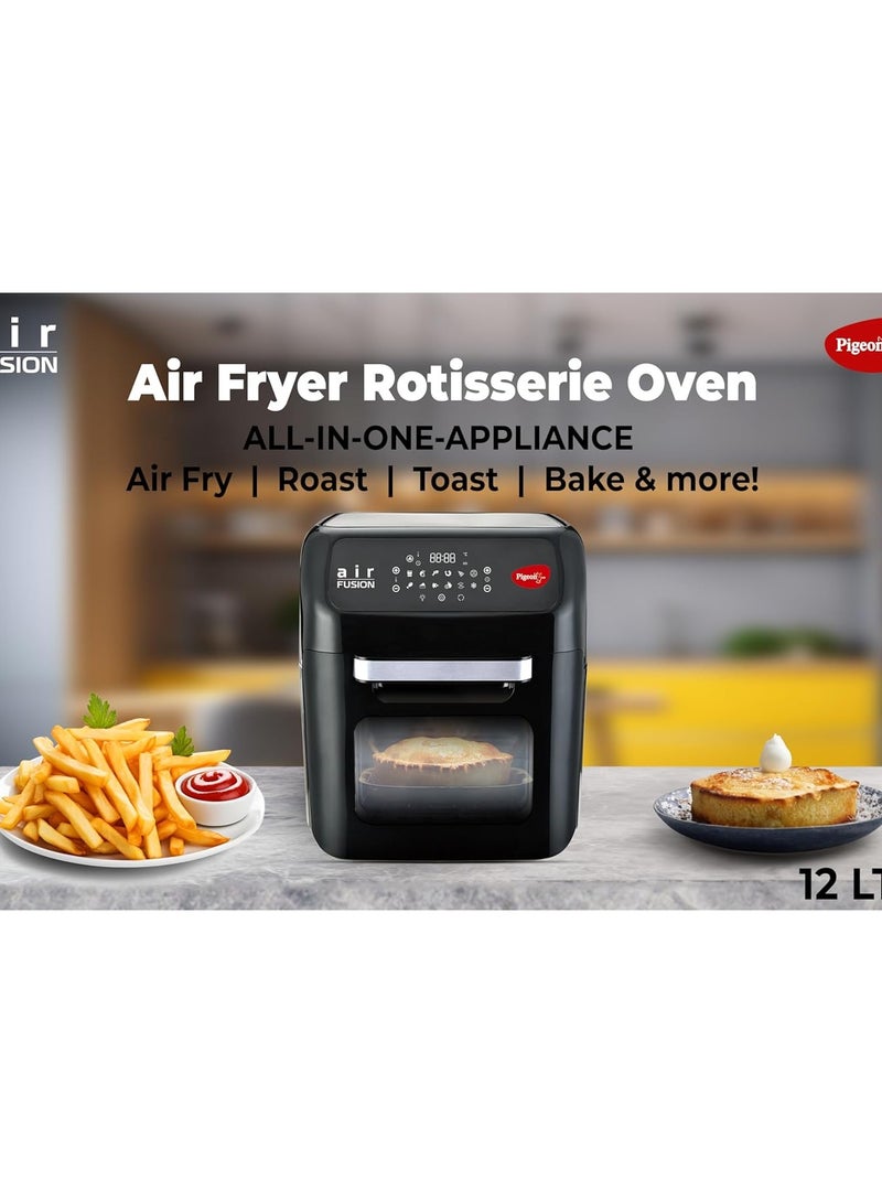 Pigeon by Stovekraft Air Fryer Oven 12L | 1800W | 2-in-1 Appliance - AirfryerOTG | Digital Touchscreen | 9 Preset Menu | Air Fry, Bake, Broil, Toast, Defrost (Black) | With Rotisserie | 7 Accessories