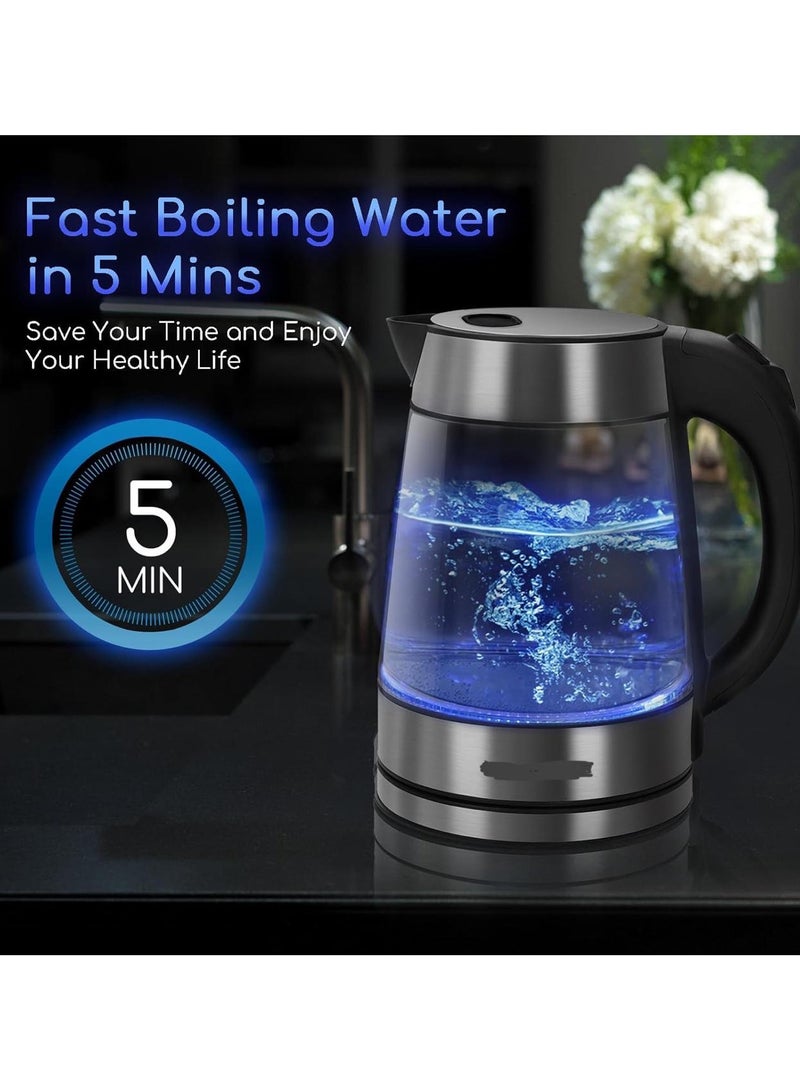 Electric Kettle, Glass Electric Tea Kettle 1500W Fast Boil Water Kettle Electric for Tea and Coffee, 1.7L with LED Interior, Hot Water Boiler with Auto Shut-Off & Boil-Dry Protection