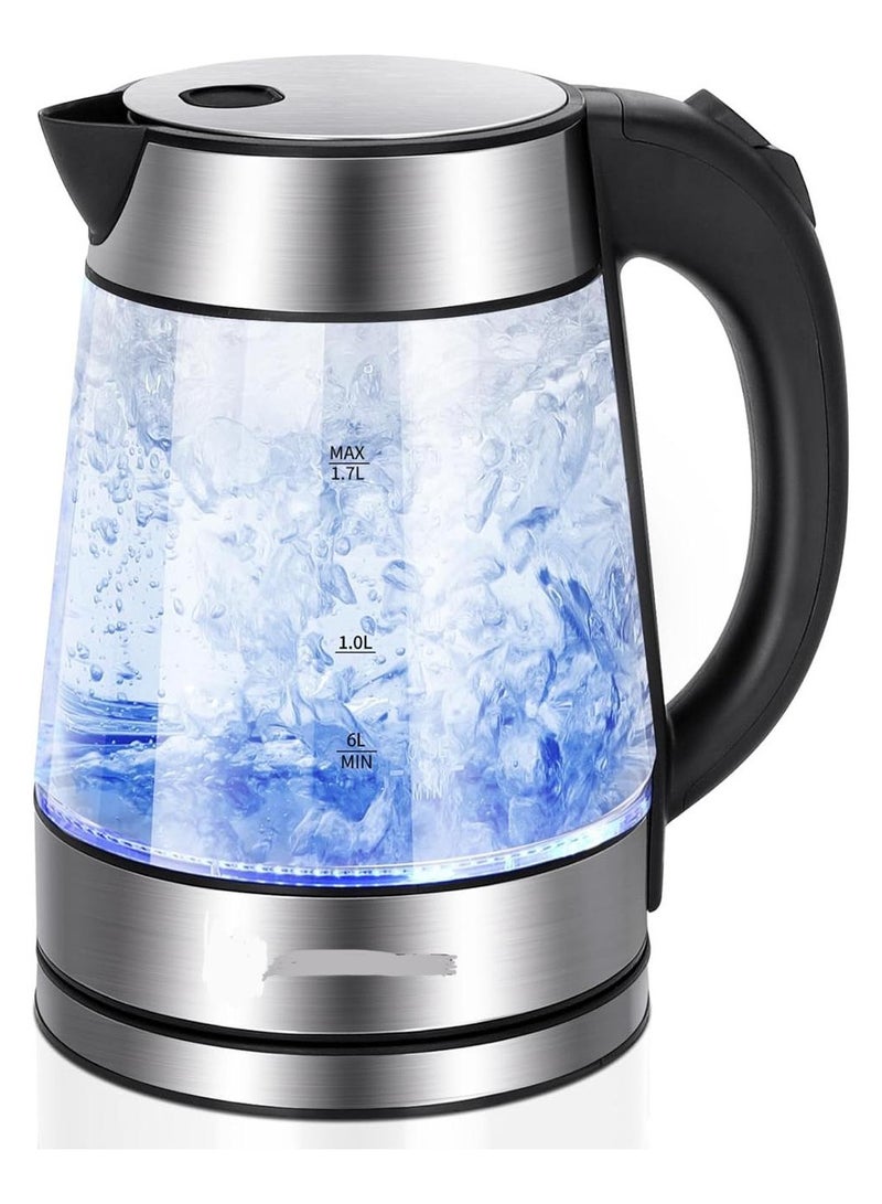 Electric Kettle, Glass Electric Tea Kettle 1500W Fast Boil Water Kettle Electric for Tea and Coffee, 1.7L with LED Interior, Hot Water Boiler with Auto Shut-Off & Boil-Dry Protection