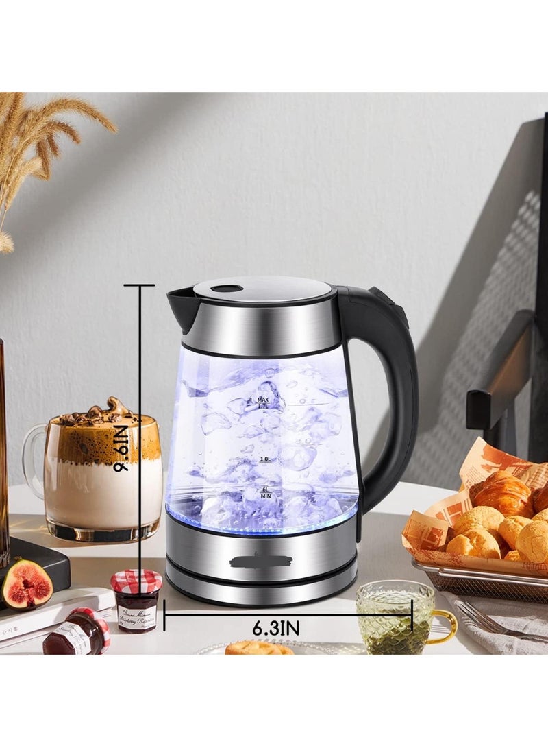 Electric Kettle, Glass Electric Tea Kettle 1500W Fast Boil Water Kettle Electric for Tea and Coffee, 1.7L with LED Interior, Hot Water Boiler with Auto Shut-Off & Boil-Dry Protection