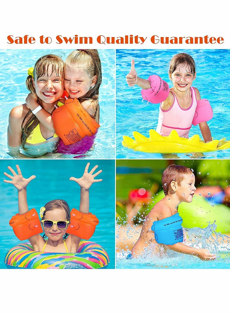 6 Colorful Inflatable Swimming Arm Floaties for Kids - PVC Swim Bands, Safe Water Floater Sleeves in Orange, Blue, Pink, Perfect for Summer Fun