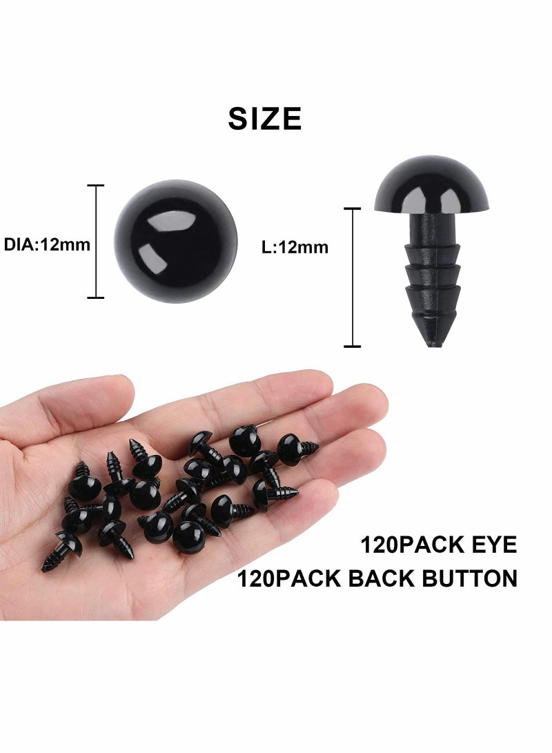 Doll Eyes with Washers, 120 Pcs Plastic Safety Crochet Eyes and 120 Pcs Washers, for Crochet Crafts Washer Assorted Sizes for Doll, Plush Animal and Teddy Bear Puppet Craft Making (0.48 Inch/12 mm)