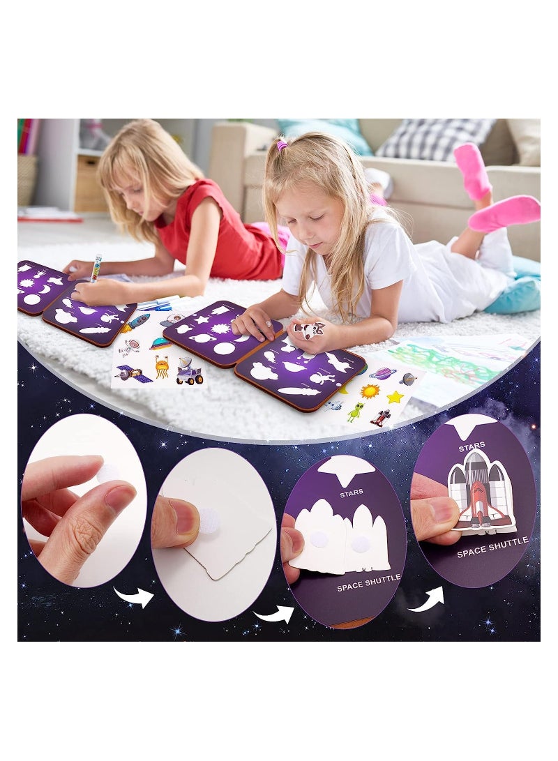 Reusable Water Colouring Books 2 in 1 Kids Magic Coloring Books with Pen and Stickers Books Animal Space Sticker Book