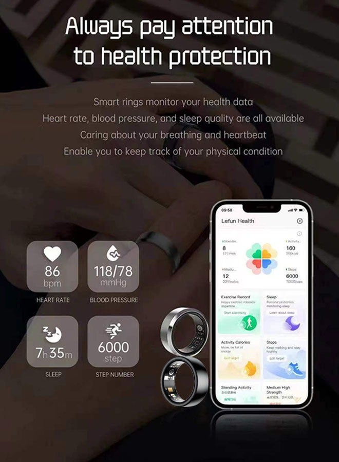 Smart Ring Health Tracker, Health Rate Rings Long Lasting Batteries Monitor Sleep Ring Waterproof Fitness Tracker (Silver)