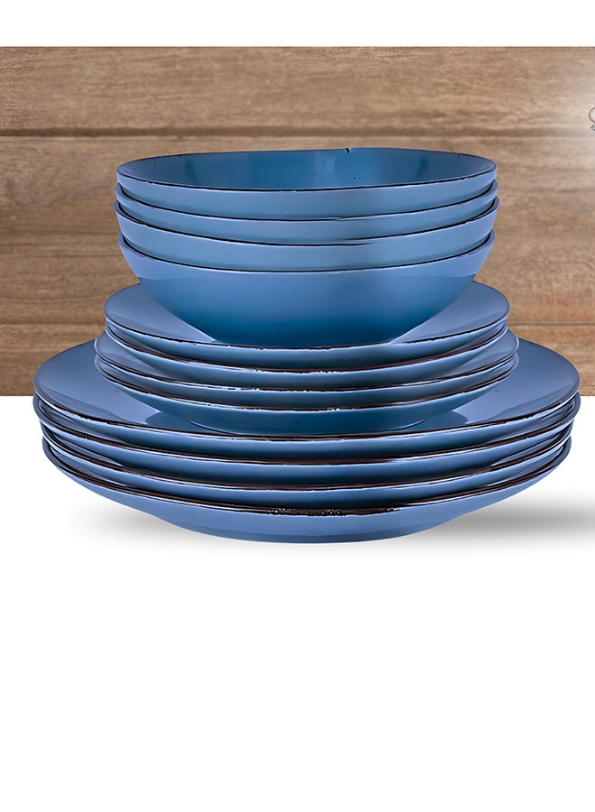 12-Piece Stoneware Cermamic Dinnerware Set Blue