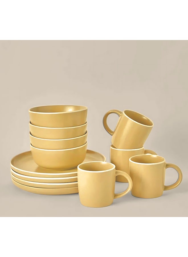 12-Piece Stoneware Cermamic Dinnerware Set Yellow