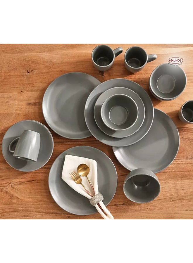 16-Piece Stoneware Cermamic Dinnerware Set Grey