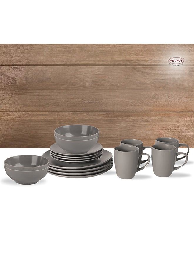 16-Piece Stoneware Cermamic Dinnerware Set Grey