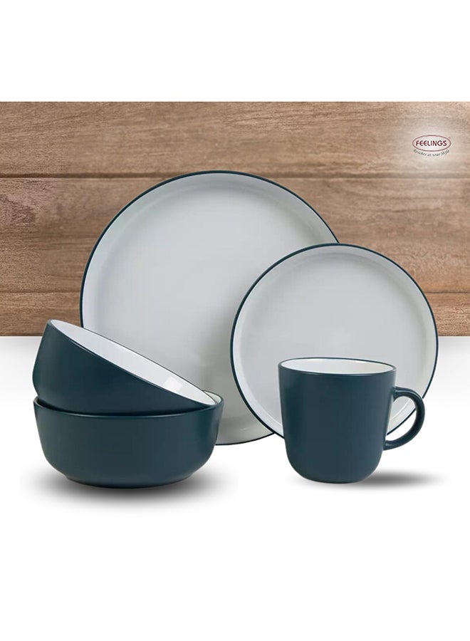 16-Piece Stoneware Cermamic Dinnerware Set Dark Green