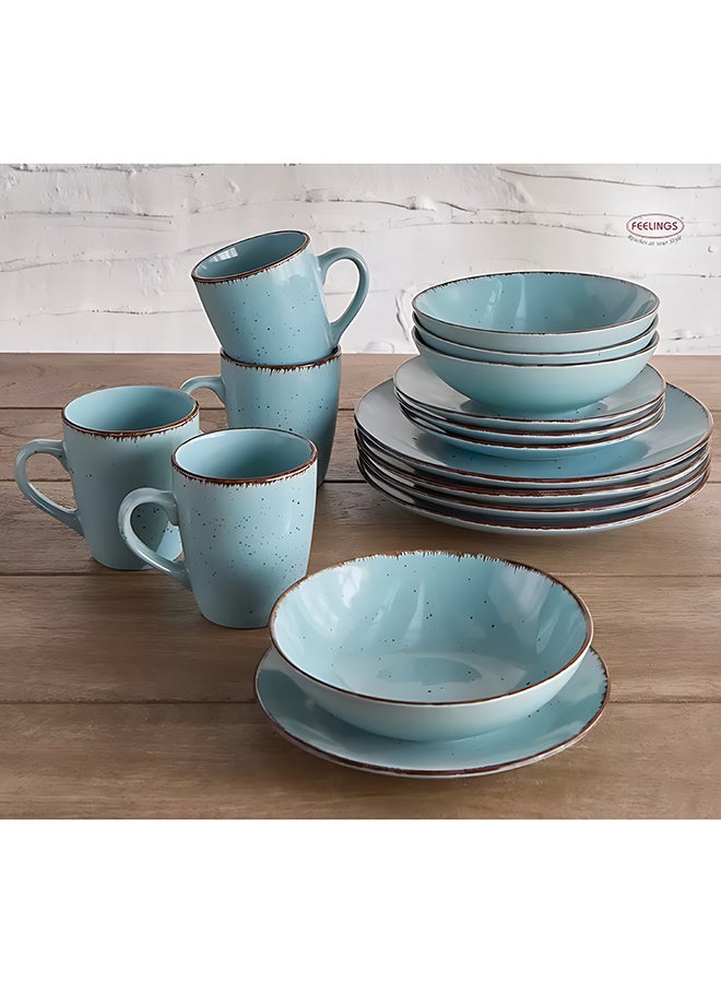 16-Piece Stoneware Cermamic Dinnerware Set Sky Blue