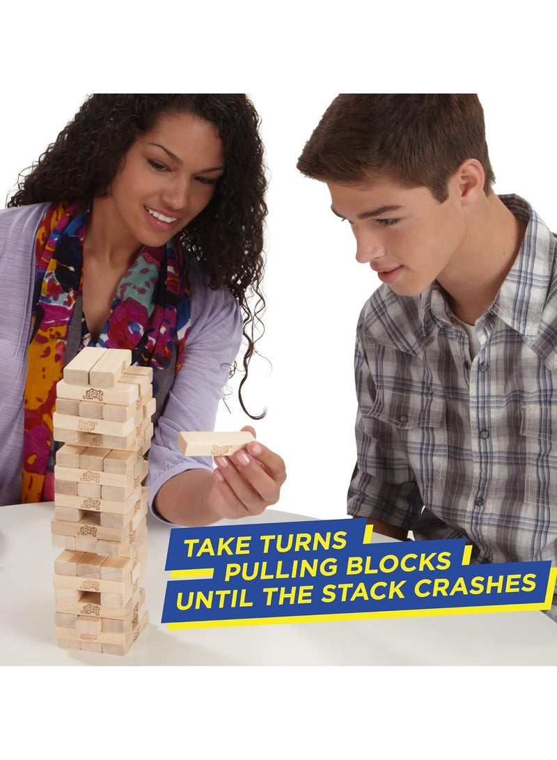 Hasbro Classic Jenga Game with Genuine Hardwood Blocks - Family-Friendly Stacking Tower Game for Kids Ages 6+, Ideal for Parties, Indoor Fun, and Gift Giving - Perfect Birthday Present & All Occasions