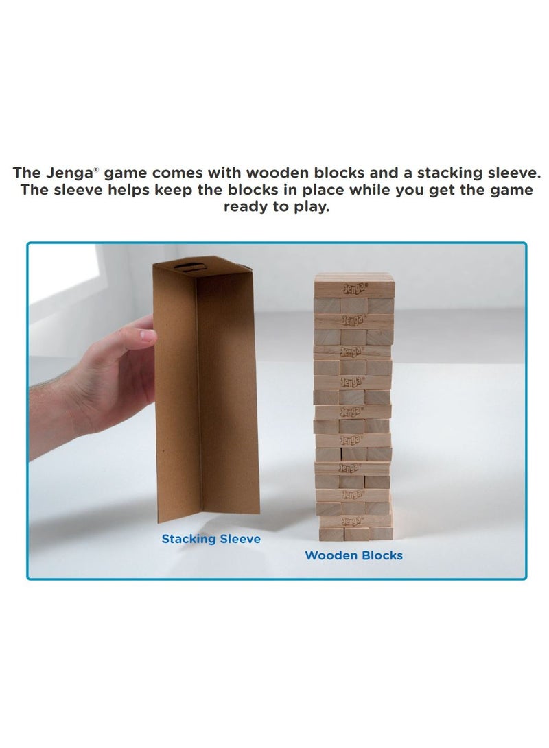 Hasbro Classic Jenga Game with Genuine Hardwood Blocks - Family-Friendly Stacking Tower Game for Kids Ages 6+, Ideal for Parties, Indoor Fun, and Gift Giving - Perfect Birthday Present & All Occasions