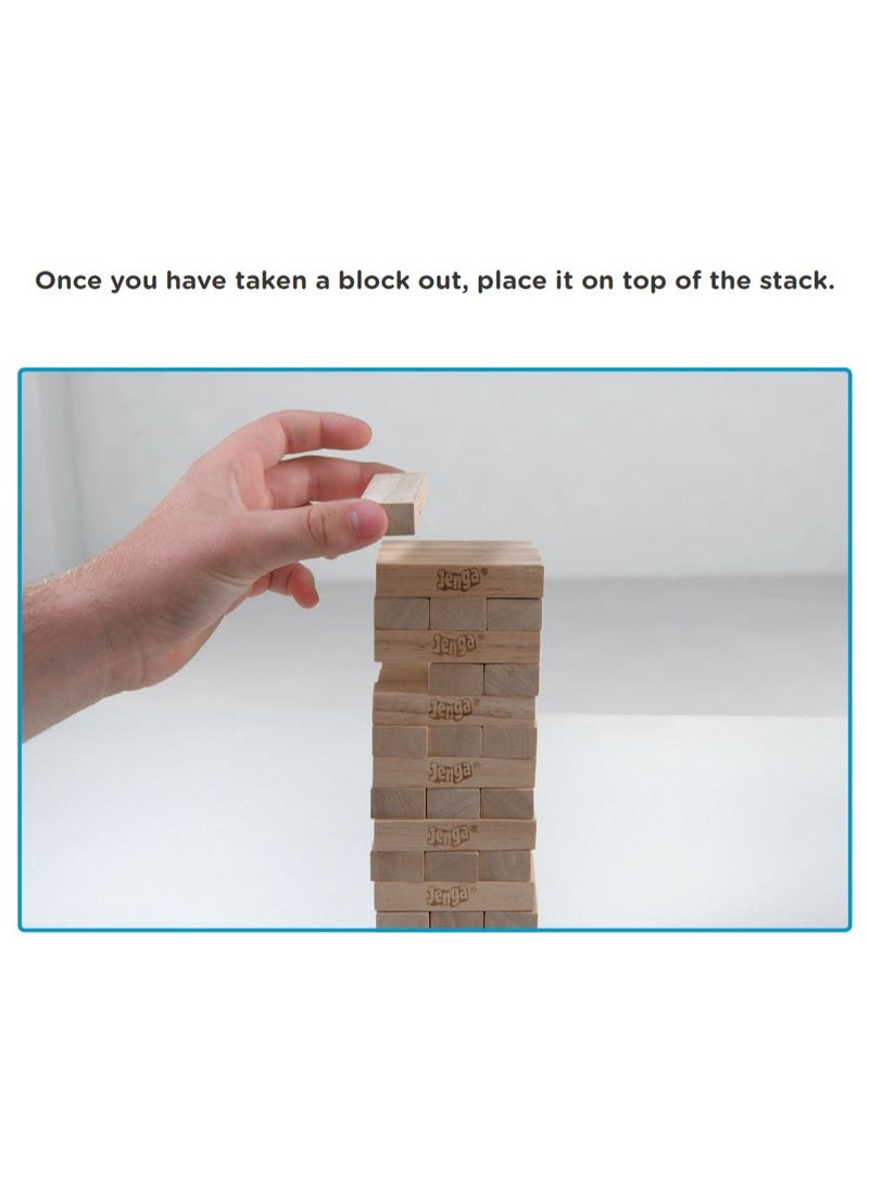 Hasbro Classic Jenga Game with Genuine Hardwood Blocks - Family-Friendly Stacking Tower Game for Kids Ages 6+, Ideal for Parties, Indoor Fun, and Gift Giving - Perfect Birthday Present & All Occasions