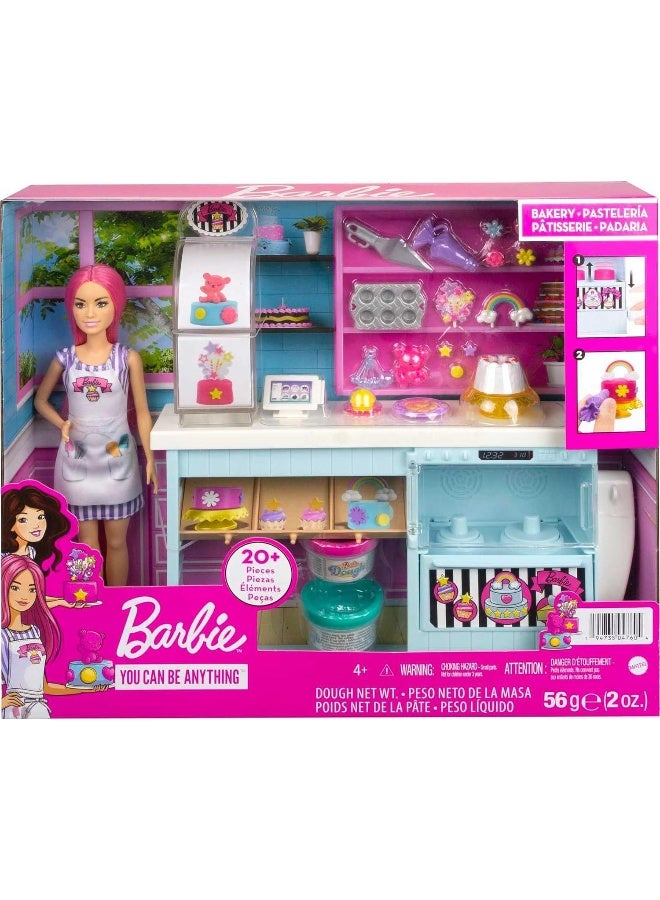 Barbie Doll Bakery Playset with Pink-Haired Petite Doll, Baking Station, 20+ Pieces