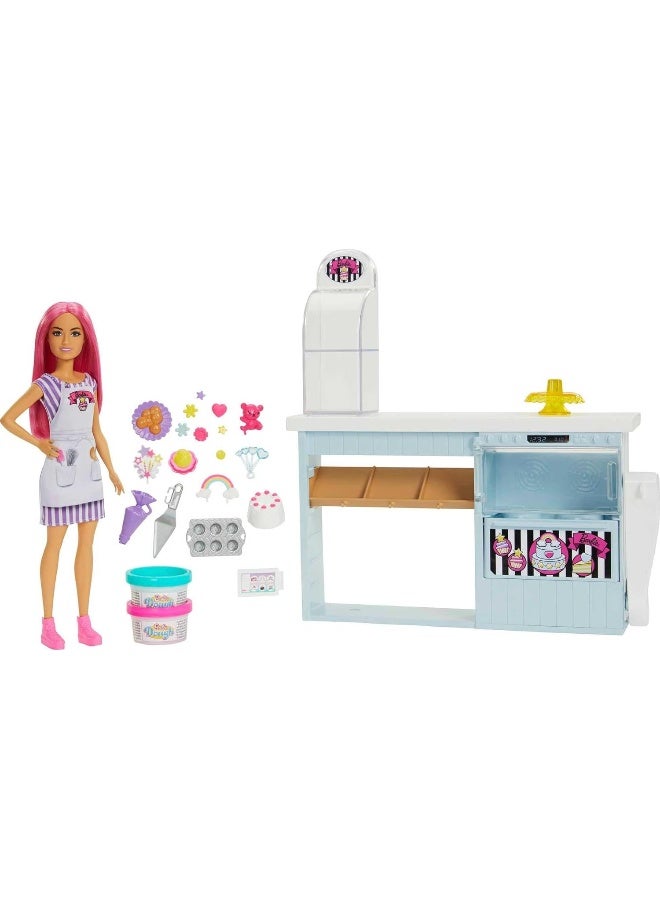 Barbie Doll Bakery Playset with Pink-Haired Petite Doll, Baking Station, 20+ Pieces