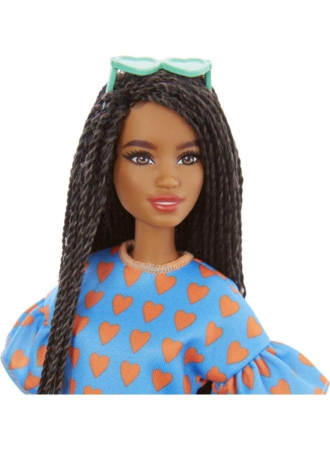 Barbie Fashionistas Dolls, Heart Print Matching Top & Short/Twisted Hairstyle, Toy For Kids 3 To 8 Years Old