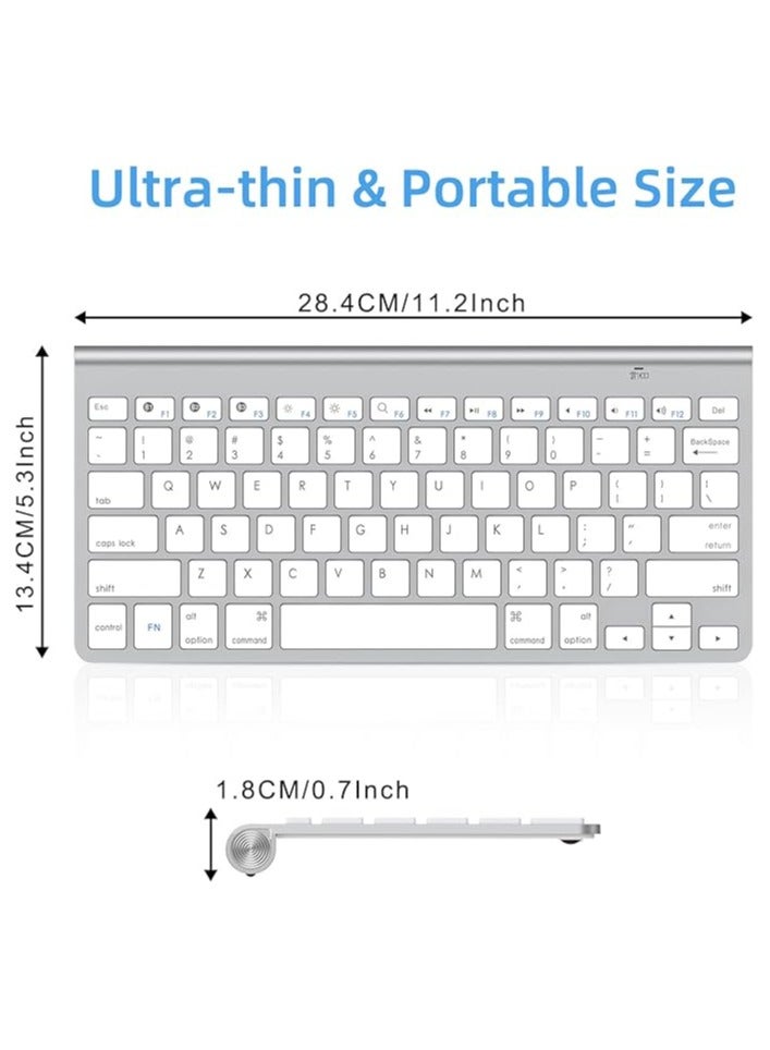 Wireless Bluetooth Keyboard, Ultra-Slim Silent Portable Mini Keyboard for iPad/Tablet/Mac/Laptop/Desktop- Silver